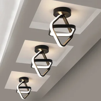 Led тавана лампа за коридора, дрешник, черен квадрат с модерно осветление в коридора, лампа за дома на балкона
