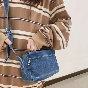 Модата на 90-те години, на деним плат Y2K, малък размер, странична чанта за смартфон, реколта текстилни тъкани, платнена торбичка, джоб за чанта през рамо