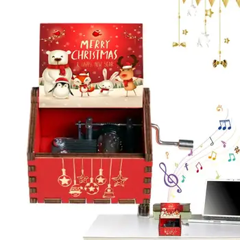 Музикалното ковчег с дървена дръжка Весела Коледа Музикална тема Реколта музикална ковчег на Хелоуин Коледен подарък за Рожден Ден