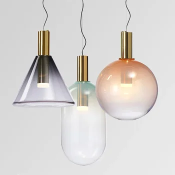 Окачен лампа от стъкло с геометричен конус, в скандинавски стил, с модерна led подвесная лампа за ресторант, декоративна нощна лампа за настаняване
