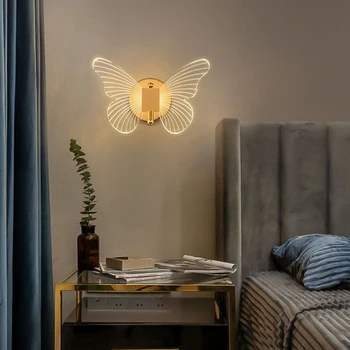 Стенен лампа Nordic Butterfly Led, стенни лампи с превключвател за детска спални, ночники, декоративна лампа за приказния декор на детска