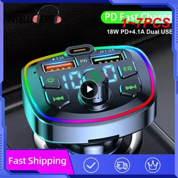 1 ~ 7ШТ зарядно за Кола 5.0 FM трансмитер PD 20 W Type-C с двоен USB 3.1 A Цветна разсеяна светлина Запалката на MP3 Музика