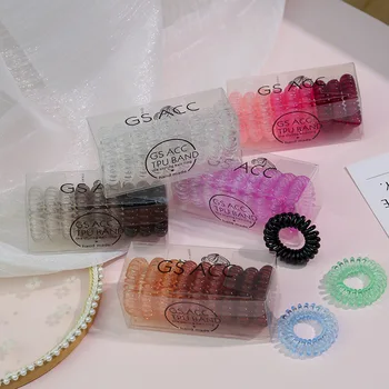 1 комплект, Градиентный цветен телефонен кабел, пръстен за коса, дъвка, дамски прозрачна гумена лента за коса, аксесоари за коса за момиченца