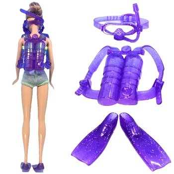 1 Комплект куклен лилаво екипировка за гмуркане, аксесоари, Пластмасов кислороден балон, Очила за плуване, крачета за кукли Барби, подарък за момичета 1/6 036A