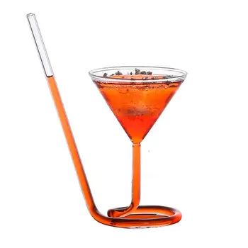 110 мл Уникална спирала на слама чаша за мартини, необичаен чаша за вино и коктейли на парти в бар, с вграден дълга опашка във формата на триъгълник от слама