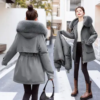 2023 Новата есенно-зимно дамско яке с бродерия върху бяла вътъка, женски ультралегкое памучни палта, Якета, Обикновена върховете T513