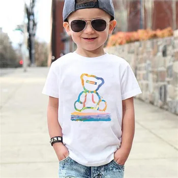 2024 Модерна детска тениска с анимационни принтом, детски памучен тениска с сладък мечок за момичета и момчета, летни детски потници, тениски, детски дрехи