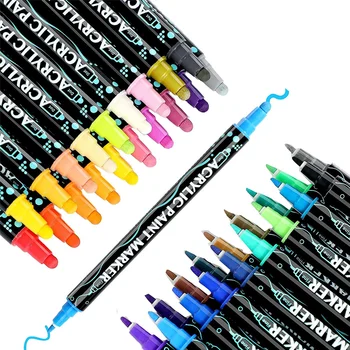 36 Цвята маркери химикалки с двоен фитил, акрилни връхчета премиум-клас за дърво, платно, камък, скала