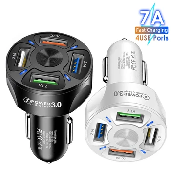 4-Пристанище Автомобилно Зарядно Устройство USB 7A 48 W Бързо Зареждане на 3,0 4,0 Универсална 18 W Бързо Зареждане в Кола, Зарядно Устройство за Мобилен телефон, Зарядно за Кола AdapterP