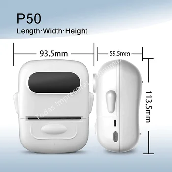 5PK white label + Преносими принтери на етикети P50 Mini Bluetooth термопринтер на етикети за печат на безконтактни САМ Залепваща стикер за етикети