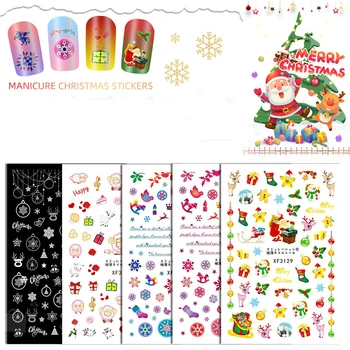 6 бр. /компл. Стикер за дизайн на ноктите Merry Christmas 3D Плъзгачи Етикети във формата на Снежинки, Дядо Коледа Стикери за нокти за маникюр Аксесоари
