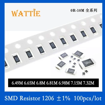 SMD резистор 1206 1% 6,49 М 6,65 М 6,8 М 6,81 Метра 6,98 М 7,15 Ч 7,32 М, 100 бр./лот микросхемные резистори 1/4 W 3,2 мм* 1,6 мм