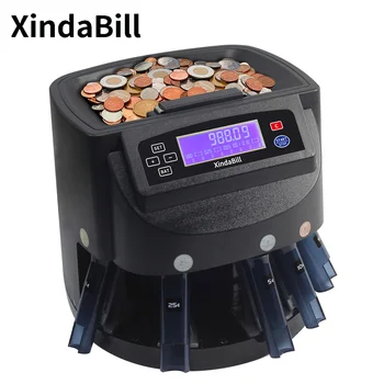 Xindabill XD-9005 Професионална Машина За Броене на монети в щатски Долари, Автоматичен Сортировач Монети, Контейнер За Опаковка / Роликовое Обзавеждане, Тръба и LCD Дисплей