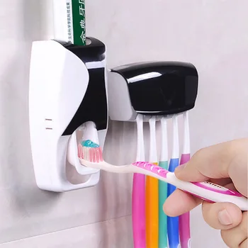 Автоматично опаковка на паста за зъби + Комплект от 5 притежателите за четка за зъби, Стенни поставка