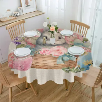 Великден Бъни Акварел Цвете Водоустойчив Покривка е Украсата на масата на Сватбата Домашната Кухня с Трапезария и Кръгла Маса