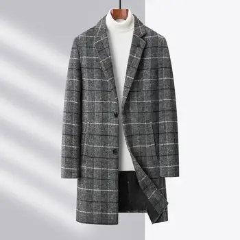 Висококачествена вълна палто, един стилен и красив Тренд, Висококачествено ежедневното бизнес мъжко палто със средна дължина от плътен (зимен) вълна и смесовых материали