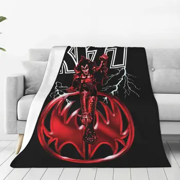 Вязаное одеяло Kiss Band Demon, флисовое покривка за дивана в спалнята, ультрамягкие топлите завивки с принтом