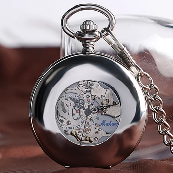 Гладка Автоматични механични джобен часовник със сребърни полирани, мъжки самостоятелно ликвидация, подарък джобни часовници Half Hunter в старинен стил