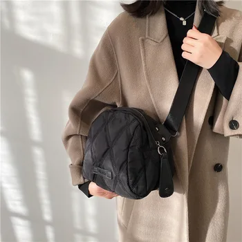 Дамски найлон стеганая голям черна чанта, сладък женски есенно-зимните тенденции, необходим смартфон, преносим ежедневна чанта през рамо