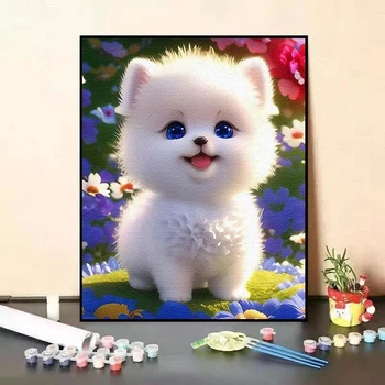 Дигитална картина масло от сладък куче, цвят на запълване D, рожден ден момичета, ръчно рисувани, отдел 