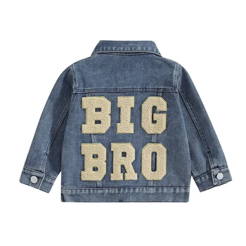 Дънкови якета за малки момчета Big Bro Lil Big Bro Шис Lil Шис с бродерия букви в тон джинсовым курткам връхни дрехи