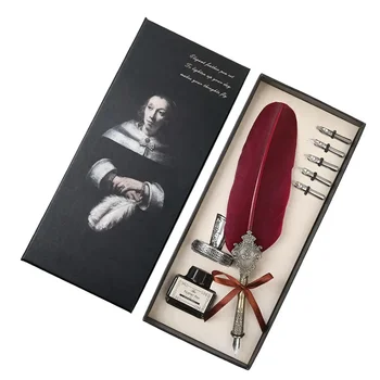 Европейската Реколта на Антични перьевая писалка с метален връх, мастила за писане, Гъска перо, подаръчен комплект с перьевой гравиран в ретро стил