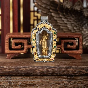 Етнически Тибетски Лотос Ръка Авалокитешвара Висулка Колие Късмет Златен Ковчег Гаву Висулка Бог-Пазител Висулка Колие Подаръци