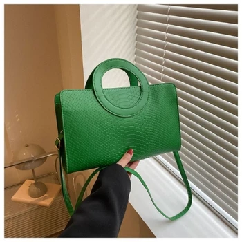 Зелен модерен дамски чанта 2024 г., тенденция на рамото, дамски чанти от изкуствена кожа и PVC за момичета, косметичка, портмоне, чанта-тоут, Дамска ръчна чанта за жени