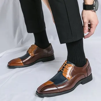 Класически модерен разноцветни мъжки обувки-дерби на Голям размер на 48, Кожени официални обувки, Мъжки модел обувки с дантела, Мъжки Zapatos De Vestir