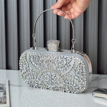 Мини-сребърна чанта Дамски Tendance 2023, луксозна чанта, кристални сватбени клатчи за булката, мобилни телефони с диаманти, чанта за рамо