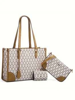 Модерен комплект от три елемента, чанта за майките, ръчна дамска чанта на едно рамо, диагонално чанта през рамо, с Голям капацитет