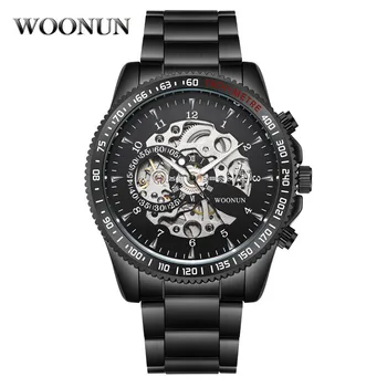 Модерни автоматични механични часовници с черен виртуален скелет на Мъжки спортни часовници, Мъжки часовници е от неръждаема стомана-Евтина цена Дропшиппинг 2020