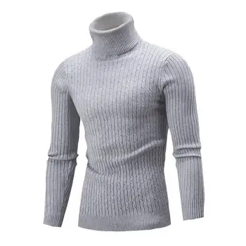 Мъжки зимен пуловер с висока воротом Мъжки зимен пуловер Плътен цвят Поло с дълъг ръкав Топ Необходима есенна дрехи за студ