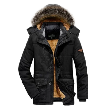 Мъжки зимни дрехи Средна дължина, плюшен однотонная памучен яке, за хората на средна и напреднала възраст, облегающая памучен яке