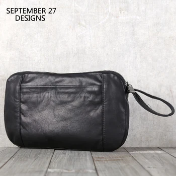 Мъжки клатч от естествена кожа, луксозна Мъжки ежедневни чантата ръчен труд за мобилен телефон, просто Мини-органайзер с цип, ръчни чанти