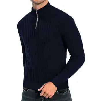 Мъжки обикновен пуловер, стилен мъжки пуловер с полувысоким яка, вязаный топло еластичен пуловер за есента / зимата с однотонным