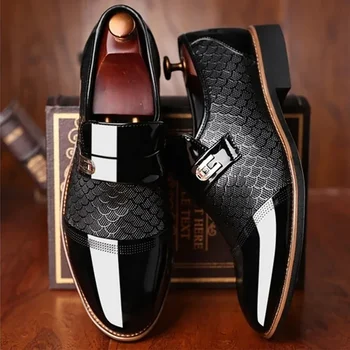 Мъжки обувки С кожена релефни, класически модерен луксозен мъжки обувки, Износостойкая нескользящая мъжки обувки, мини черни обувки