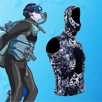 Нов камуфляжный водолазный костюм от 1,5 мм неопрен с качулка, риза без ръкави, топъл костюм за подводен риболов, професионален риболов и гмуркане