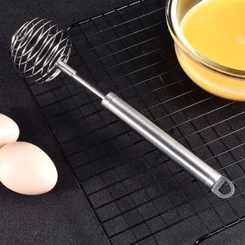 Нов пружинен миксер за разбиване на яйца, домакински кръг миксер, Сферична ръчно взбивалка за яйца с дръжка от неръждаема стомана