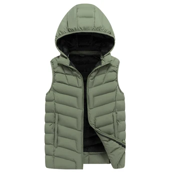 Новата мъжка мода есен-зима памучен жилетка без ръкави, С подвижни шапка и универсален однотонным камзолом, гъст топло палто