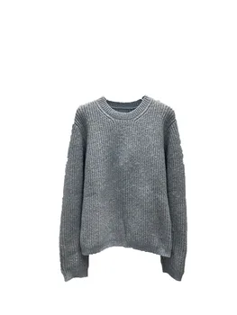Обикновен пуловер с кръгло деколте, ежедневна мода 2024, есенна новост 1018