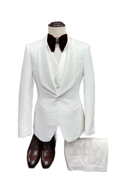 Обичай Официално Бял жаккардовый сватбен костюм за мъже, Модерен Блейзър за бала на младоженеца, смокинг, класически мъжки костюми 남자 양복