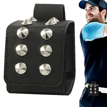 Поясная чанта за топка за голф, изкуствена кожа, чанта за топка за голф, нитове, джоб за съхранение на топки за голф, защитен калъф, спортни принадлежности за голф