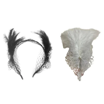 Превръзка на главата от окото и пера за жени, мрежест декор, панделка за коса в етнически стил, Хелоуин, Сватба парти, Аксесоари за косата на булката M6CD