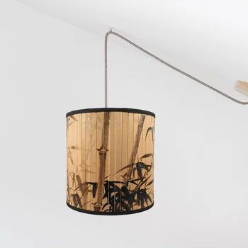 Преносимото лампа E27 Бамбуков плат лампа за висящи осветителни тела Висящи лампа