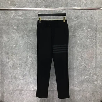 Пролетно-есенен мъжки комплект панталон TB, есенно-зимна, черни дизайнерски панталон в четири ленти, модни маркови ежедневни и официални вълнени панталони