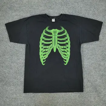 Риза Skeletal System Мъжки Голяма Черна Тениска С Изображение на Гръдната кост и Ребрата С Къс ръкав и дълги ръкави