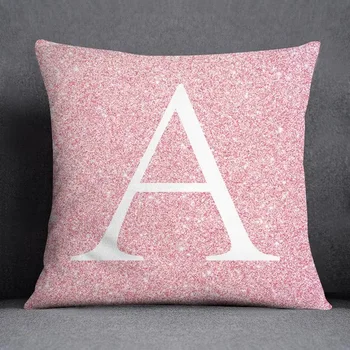 Розова възглавница с флорални принтом от 26 английски букви, украса за дома, калъф за авто дивана