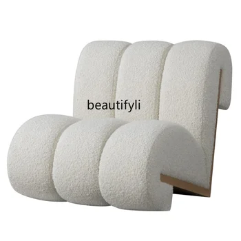 Скандинавски модерен Единична диван-стол от масив овча вълна, Лека Луксозна всекидневна, Стол на балкона, Стол за почивка, подова стол