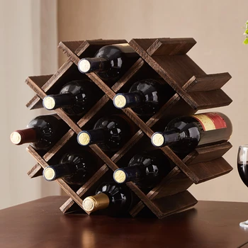 Стойка за винени чаши за вино от масивно дърво, Ромбовидная конструкция за съхранение на бутилки, секретни и шиповидный багажник за изложбата на стоки, удобна поставка за вино